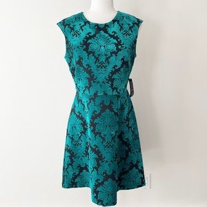 NY & Company | Green & Black Velvet Embossed A-Line Dress *NWT* Size: M